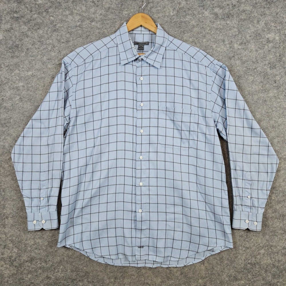 Johnston & Murphy Men's‎ Blue Rope Windowpane Size XL Shirt 100% Cotton Western